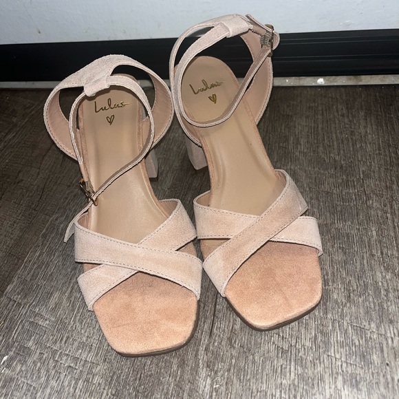 Lulu's Nude Suede Block Heel Sandals - Picture 4 of 4